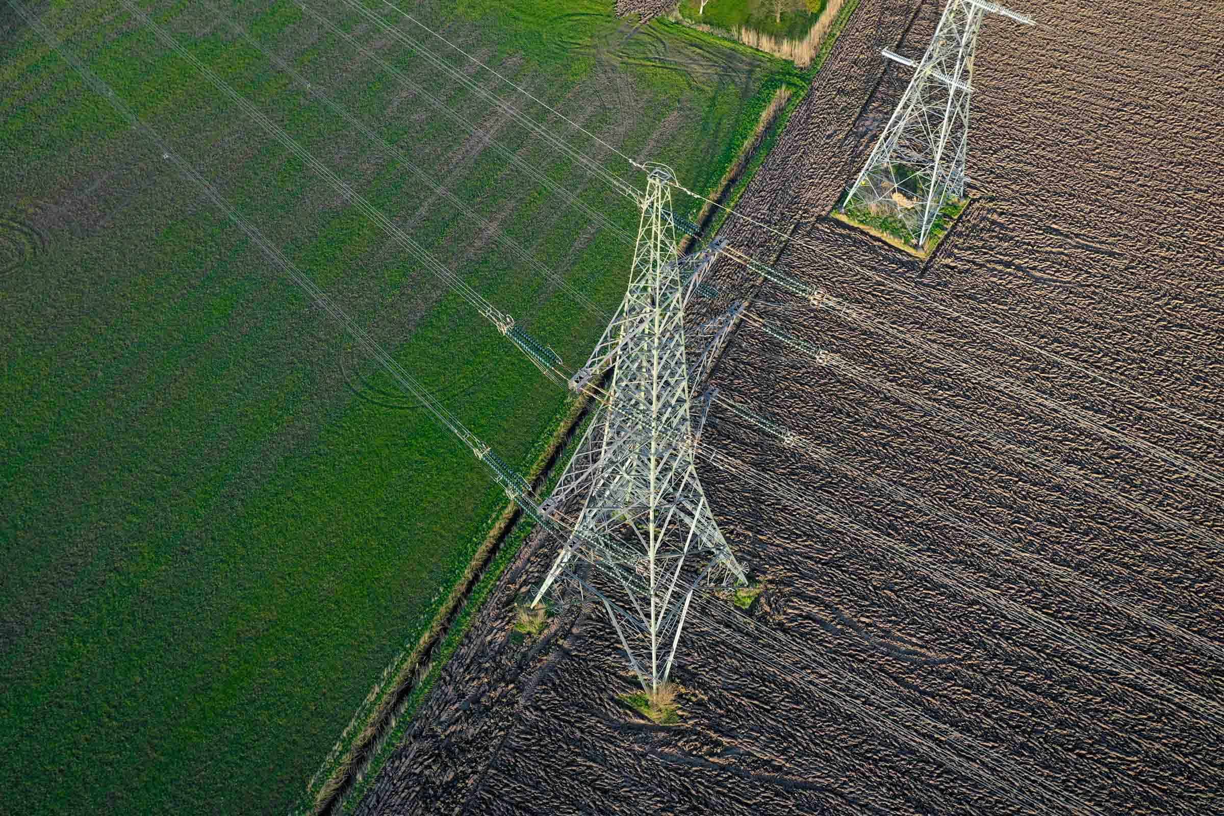 Aerial drone inspection of power lines UK Aerial Construction Services